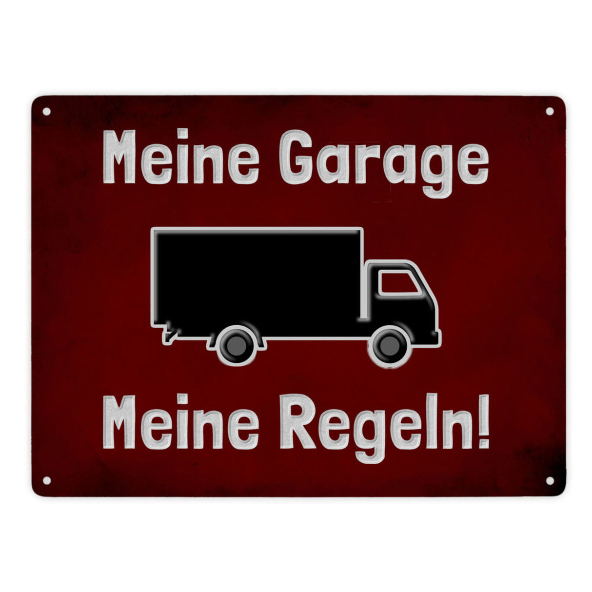 Meine Garage Meine Regeln! Metallschild in 15x20 cm mit Auto und rotem Hintergrund