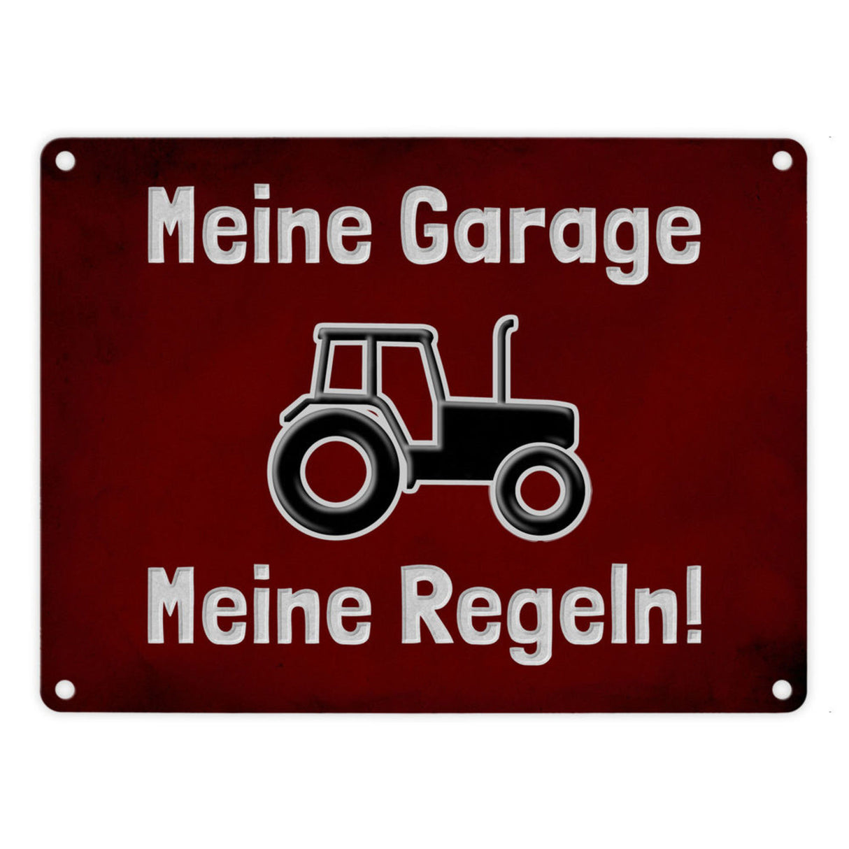 Meine Garage Meine Regeln! Metallschild in 15x20 cm mit Auto und rotem Hintergrund