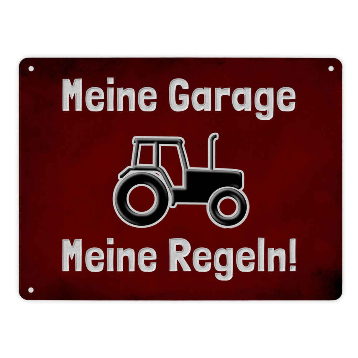 Meine Garage Meine Regeln! Metallschild in 15x20 cm mit Auto und rotem Hintergrund