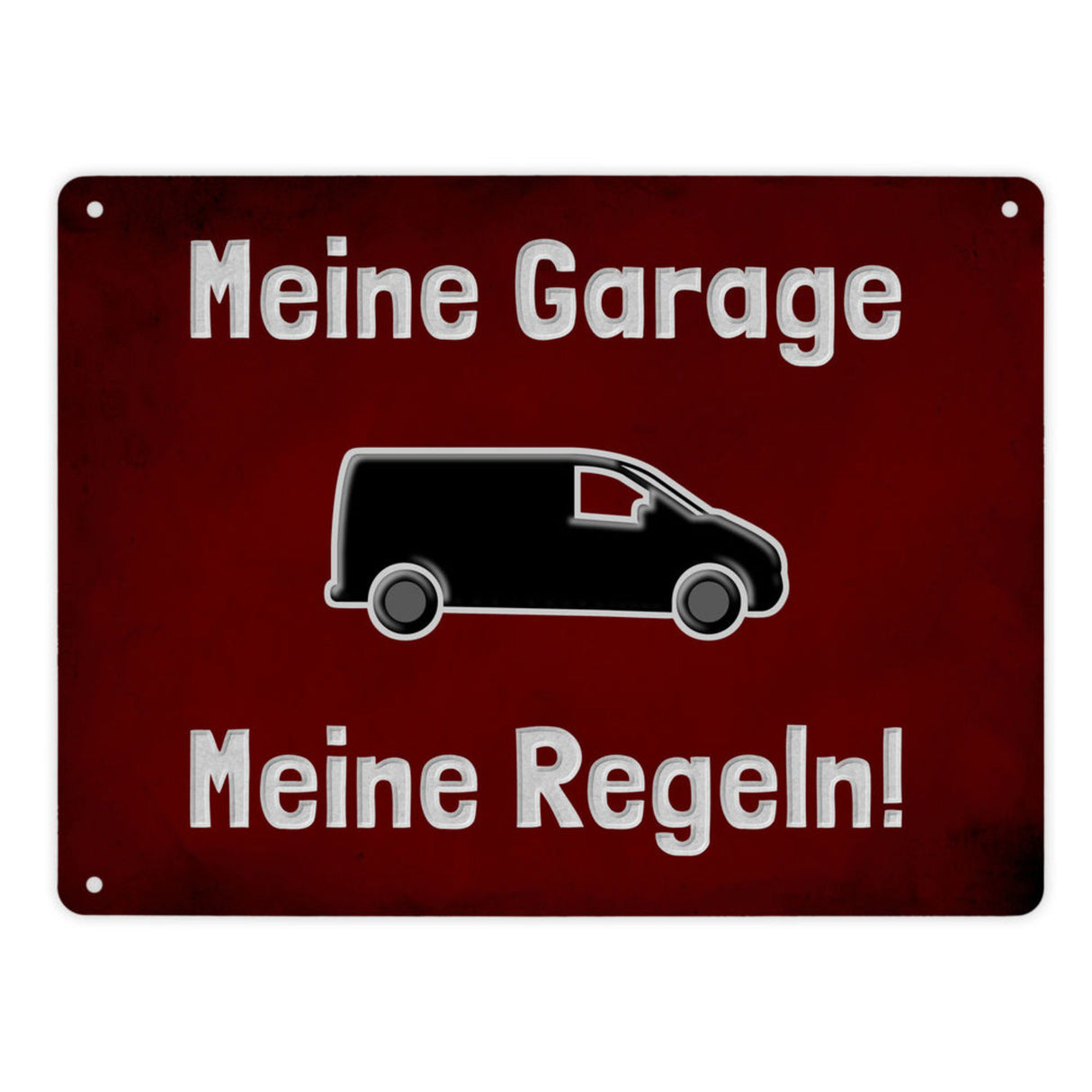 Meine Garage Meine Regeln! Metallschild in 15x20 cm mit Auto und rotem Hintergrund