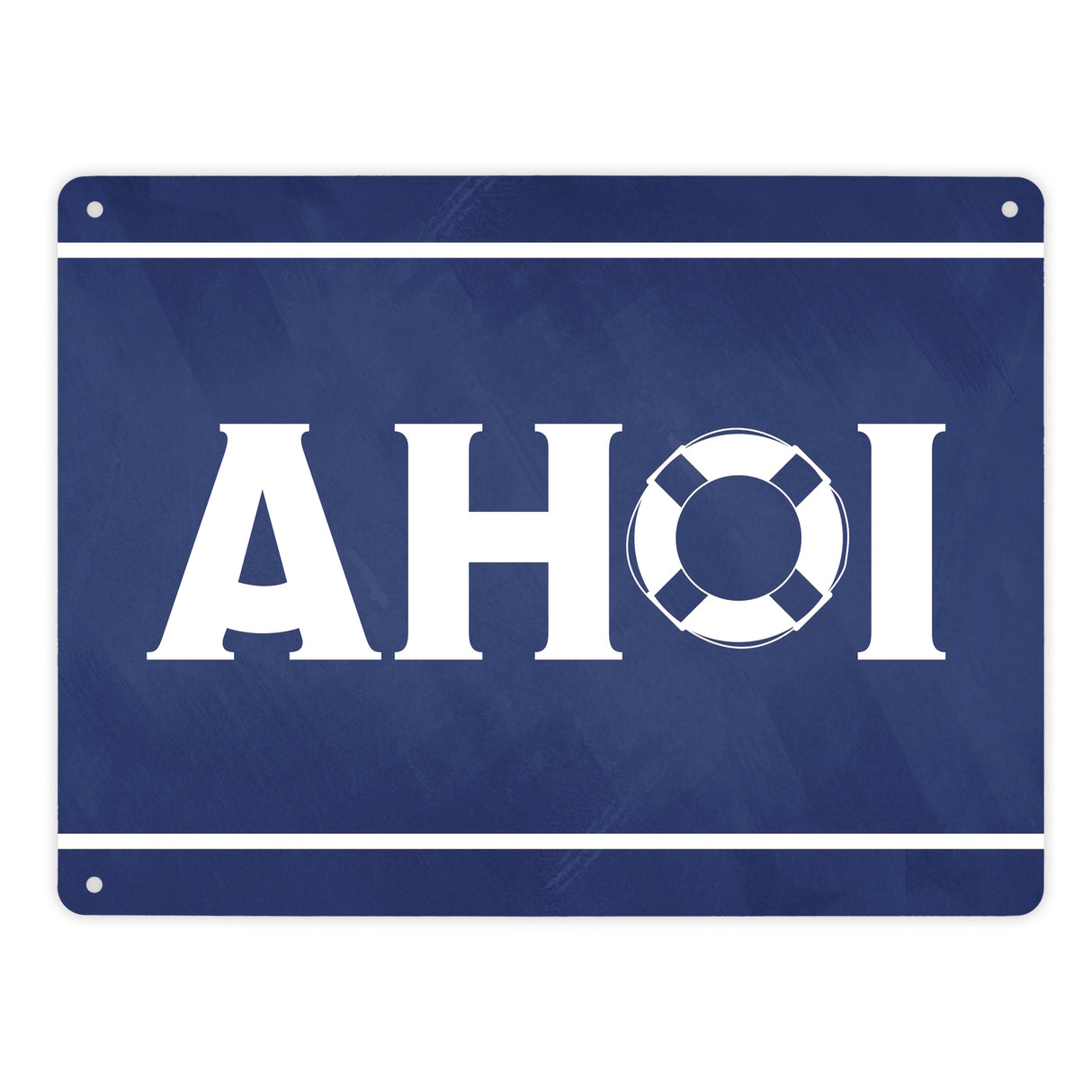 Metallschild Ahoi - mit Maritim Rettungsring Motiv