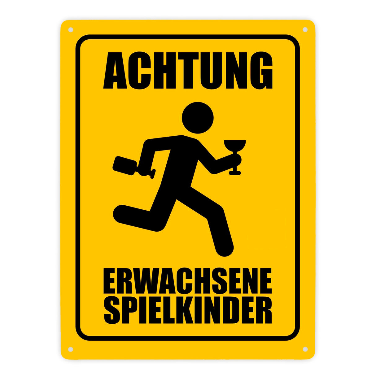 Metallschild mit Warnmännchen - Achtung erwachsene Spielkinder