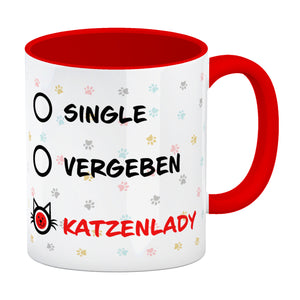 Kaffeebecher mit Motiv - Katzenlady Single Vergeben zum Ankreuzen