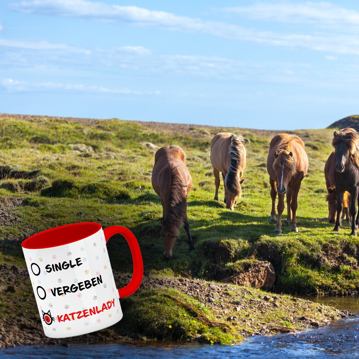 Kaffeebecher mit Motiv - Katzenlady Single Vergeben zum Ankreuzen