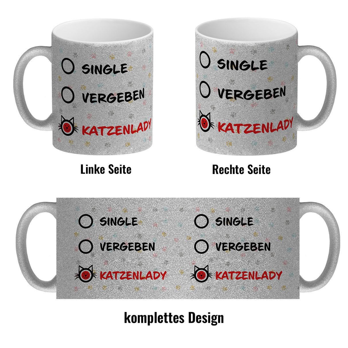 Kaffeebecher mit Motiv - Katzenlady Single Vergeben zum Ankreuzen
