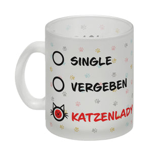 Kaffeebecher mit Motiv - Katzenlady Single Vergeben zum Ankreuzen