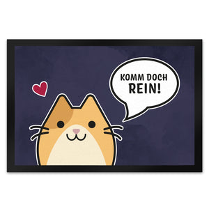 Fußmatte mit Motiv - Komm doch rein mit süßer Katze im Comic Design