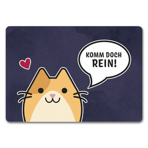 Fußmatte mit Motiv - Komm doch rein mit süßer Katze im Comic Design