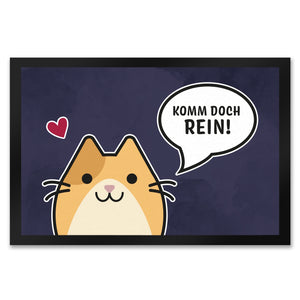 Fußmatte mit Motiv - Komm doch rein mit süßer Katze im Comic Design