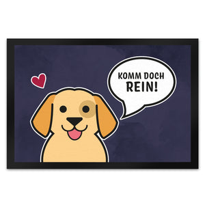 Fußmatte mit Motiv - Komm doch rein mit süßem Hund im Comic Design