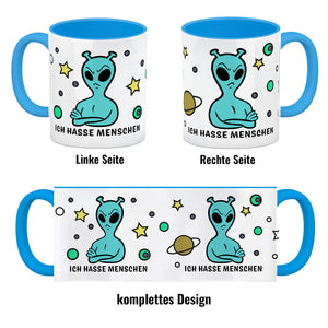 Kaffeebecher mit lustigem Comic Alien Motiv - Ich hasse Menschen