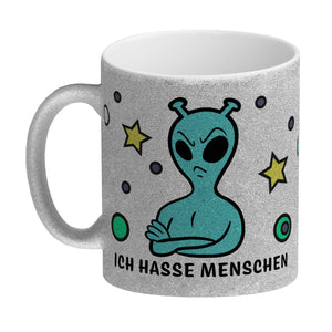 Kaffeebecher mit lustigem Comic Alien Motiv - Ich hasse Menschen