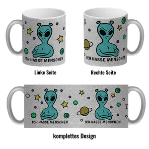 Kaffeebecher mit lustigem Comic Alien Motiv - Ich hasse Menschen