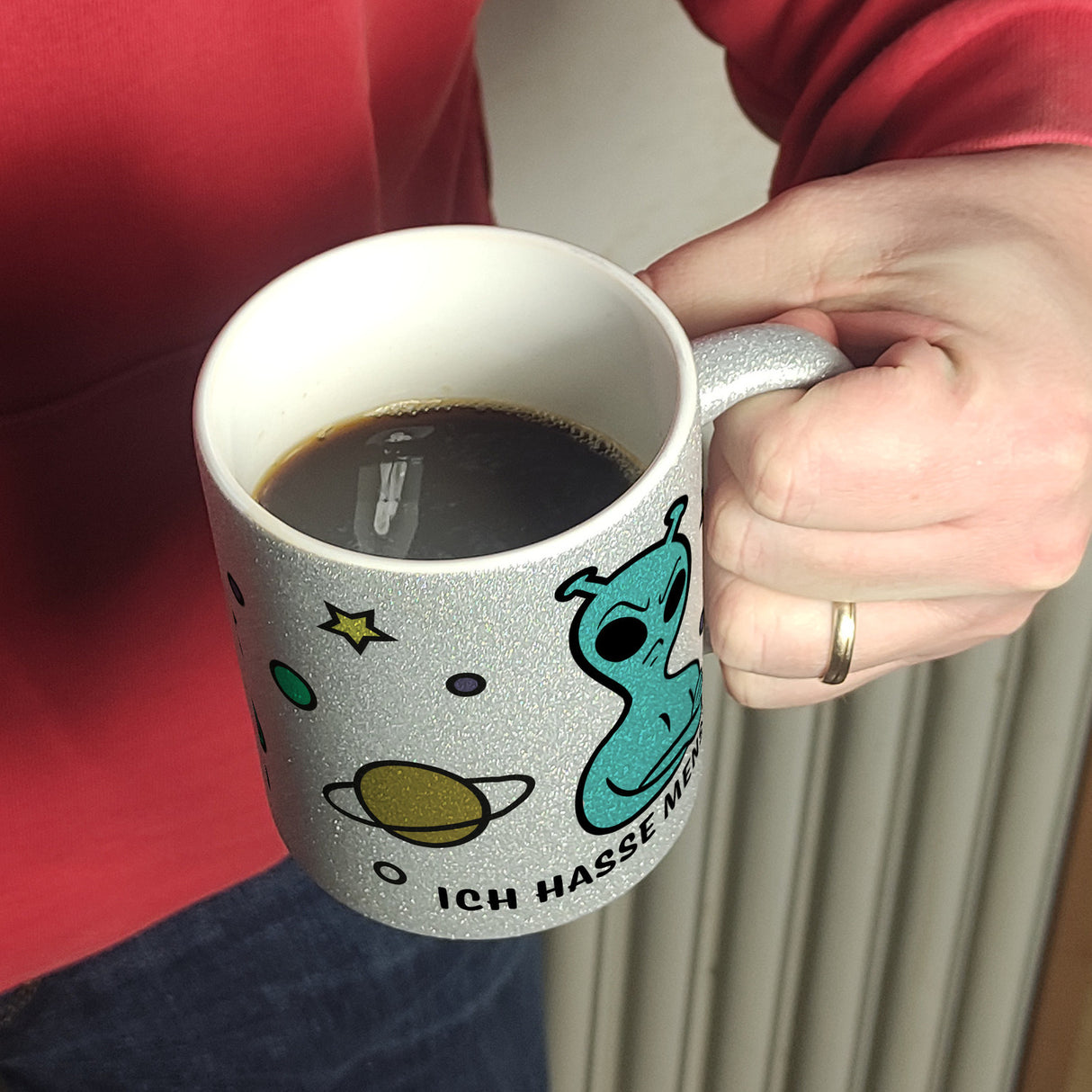 Kaffeebecher mit lustigem Comic Alien Motiv - Ich hasse Menschen