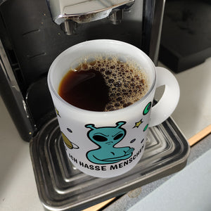 Kaffeebecher mit lustigem Comic Alien Motiv - Ich hasse Menschen