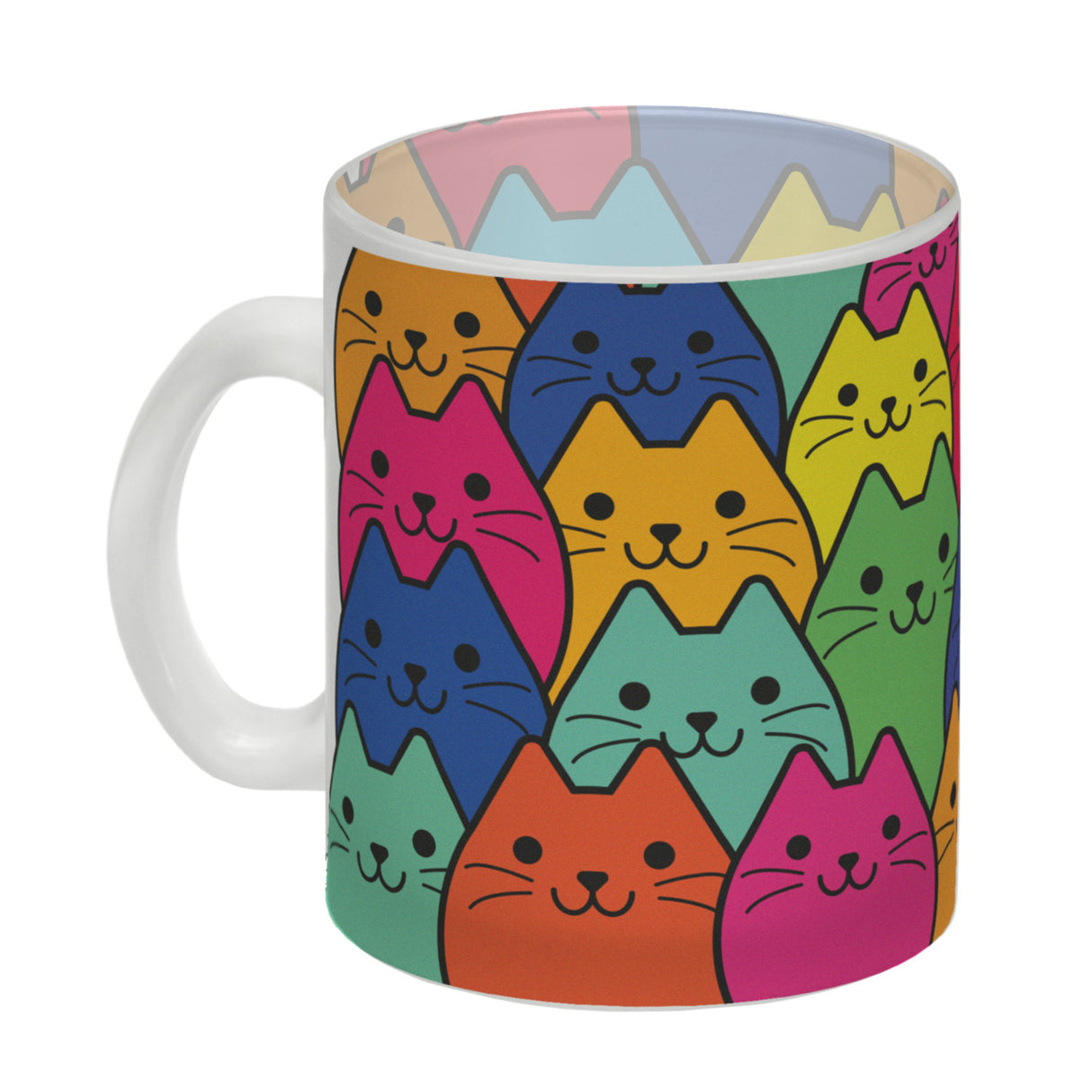 Kaffeebecher mit Katzen Motiv - Buntes Wimmelbild mit Comic Kätzchen