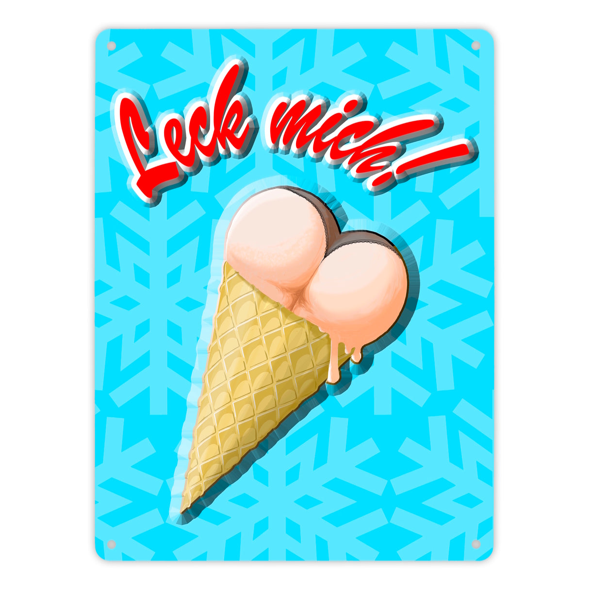 Metallschild mit Eis Motiv - Leck mich! Eiskugeln in Form von Hintern
