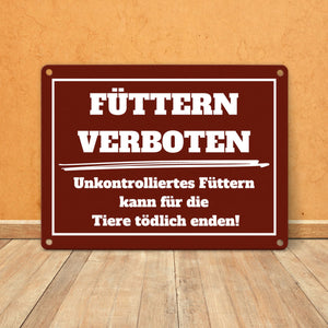 Füttern verboten Koppel-Metallschild in 15x20 cm und weiß