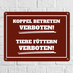 Füttern verboten Koppel-Metallschild in 15x20 cm und weiß