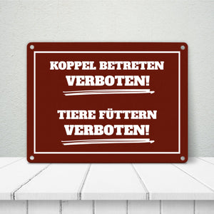 Füttern verboten Koppel-Metallschild in 15x20 cm und weiß