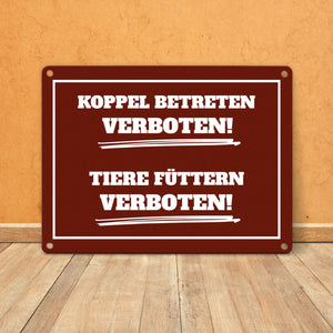 Füttern verboten Koppel-Metallschild in 15x20 cm und weiß