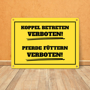 Füttern verboten Koppel-Metallschild in 15x20 cm und weiß