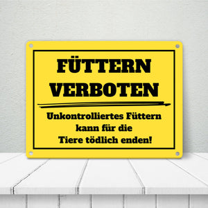 Füttern verboten Koppel-Metallschild in 15x20 cm und weiß