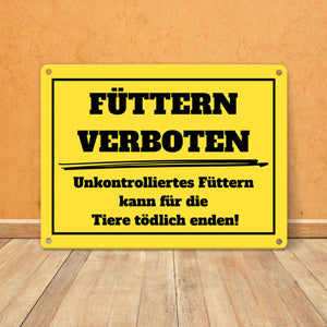 Füttern verboten Koppel-Metallschild in 15x20 cm und weiß