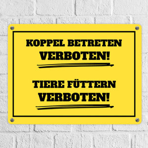 Füttern verboten Koppel-Metallschild in 15x20 cm und weiß