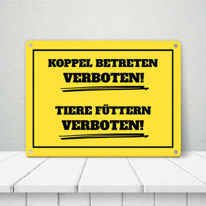 Füttern verboten Koppel-Metallschild in 15x20 cm und weiß