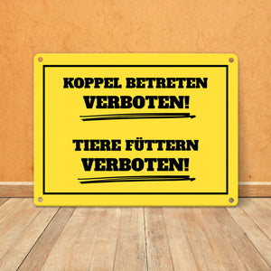 Füttern verboten Koppel-Metallschild in 15x20 cm und weiß