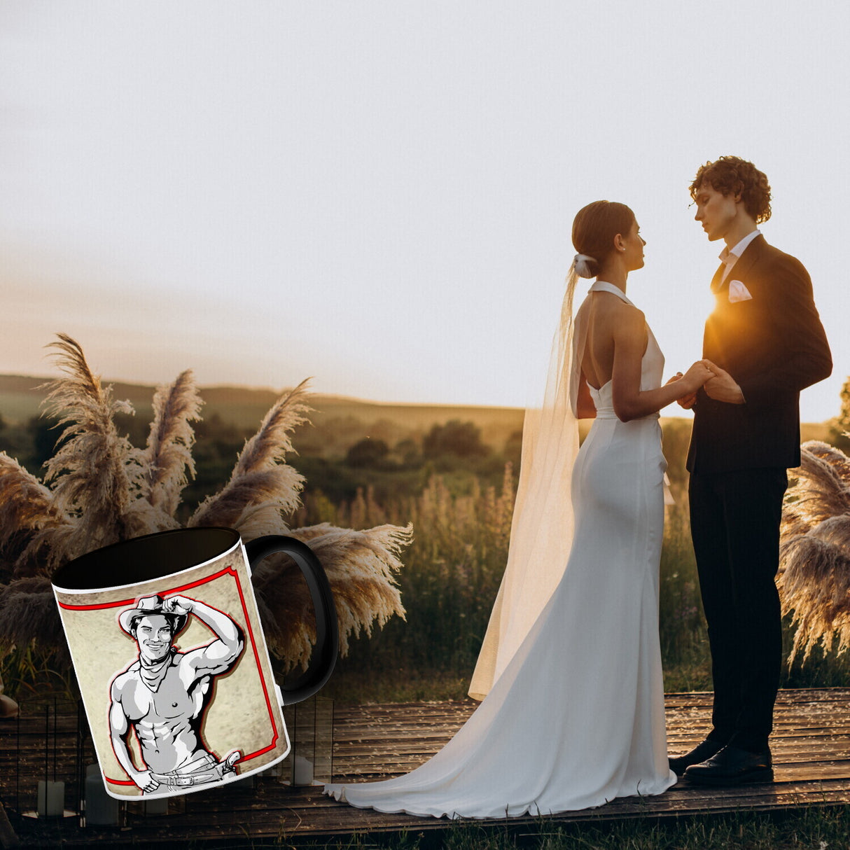 Kaffeebecher mit sexy Cowboy und Spruch - Ich will 'nen Cowboy als Mann