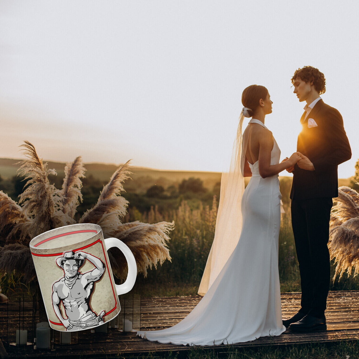 Kaffeebecher mit sexy Cowboy und Spruch - Ich will 'nen Cowboy als Mann