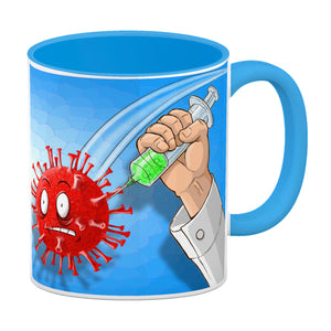 Kaffeebecher mit Virus und Spritzen Motiv - Geimpft! Lustiger Impfhumor