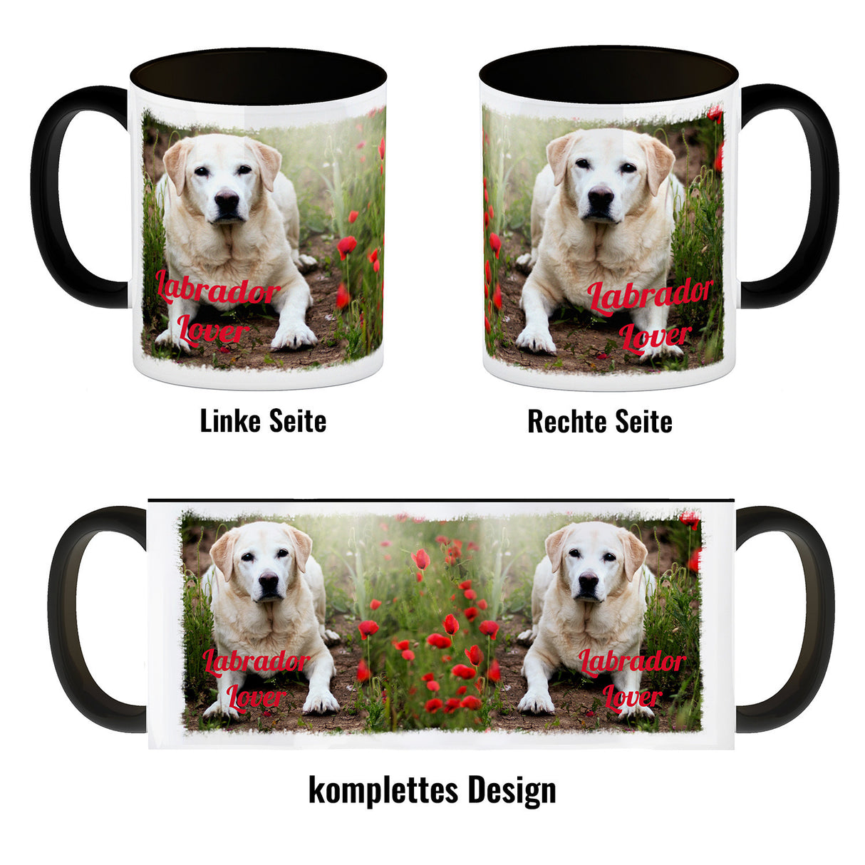 Kaffeetasse mit Fotomotiv Labrador Lover - Labrador im Mohnfeld