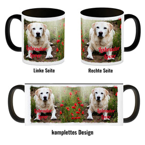 Kaffeetasse mit Fotomotiv Labrador Lover - Labrador im Mohnfeld