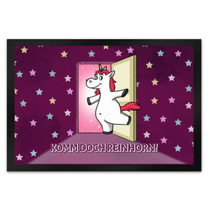 Fußmatte mit Einhorn Motiv und Spruch - Komm doch Reinhorn mit süßem Einhorn