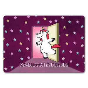 Fußmatte mit Einhorn Motiv und Spruch - Komm doch Reinhorn mit süßem Einhorn