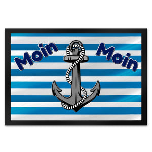 Moin, Moin Fußmatte in 35x50 cm mit Anker und maritimem Hintergrund
