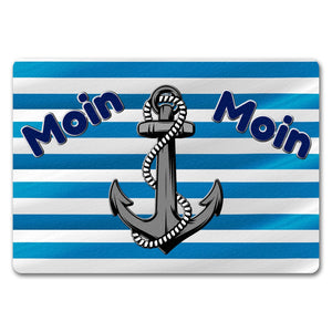 Moin, Moin Fußmatte in 35x50 cm mit Anker und maritimem Hintergrund