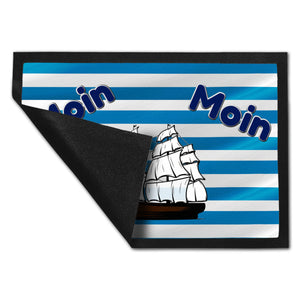 Moin, Moin Fußmatte in 35x50 cm mit Anker und maritimem Hintergrund