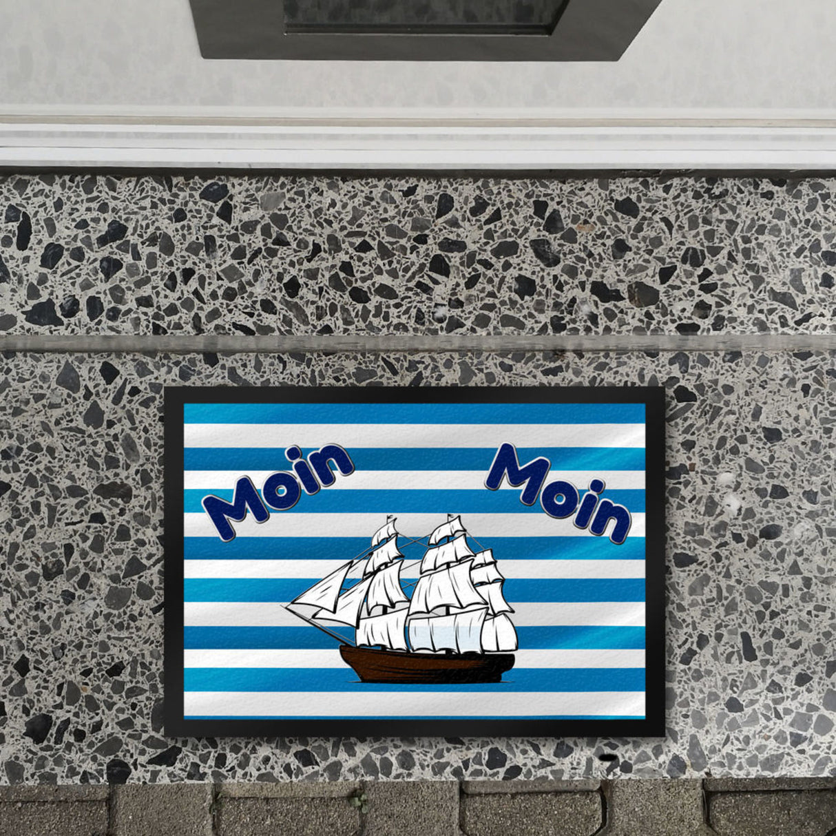 Moin, Moin Fußmatte in 35x50 cm mit Anker und maritimem Hintergrund