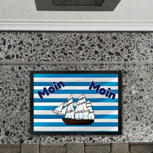 Moin, Moin Fußmatte in 35x50 cm mit Anker und maritimem Hintergrund