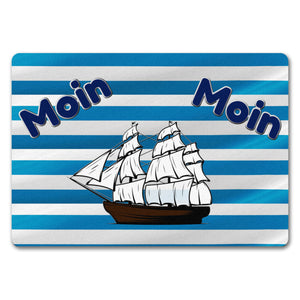 Moin, Moin Fußmatte in 35x50 cm mit Anker und maritimem Hintergrund