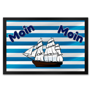 Moin, Moin Fußmatte in 35x50 cm mit Anker und maritimem Hintergrund