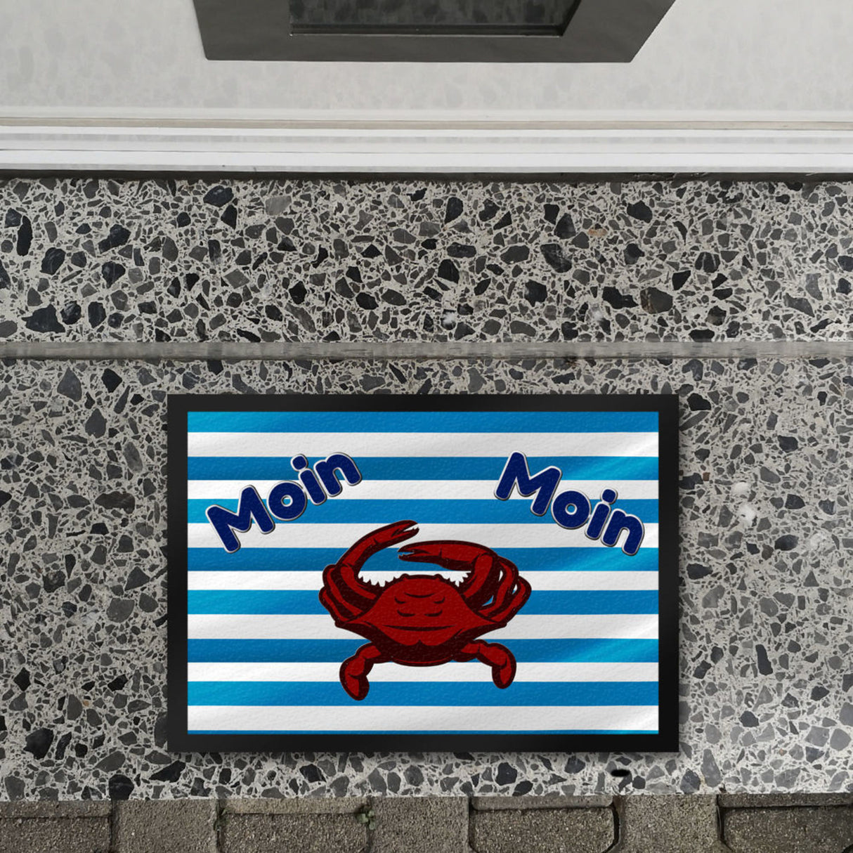 Moin, Moin Fußmatte in 35x50 cm mit Anker und maritimem Hintergrund