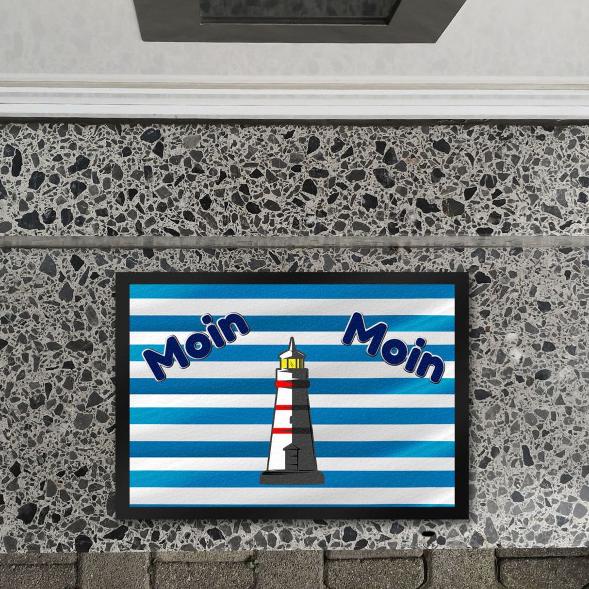 Moin, Moin Fußmatte in 35x50 cm mit Anker und maritimem Hintergrund