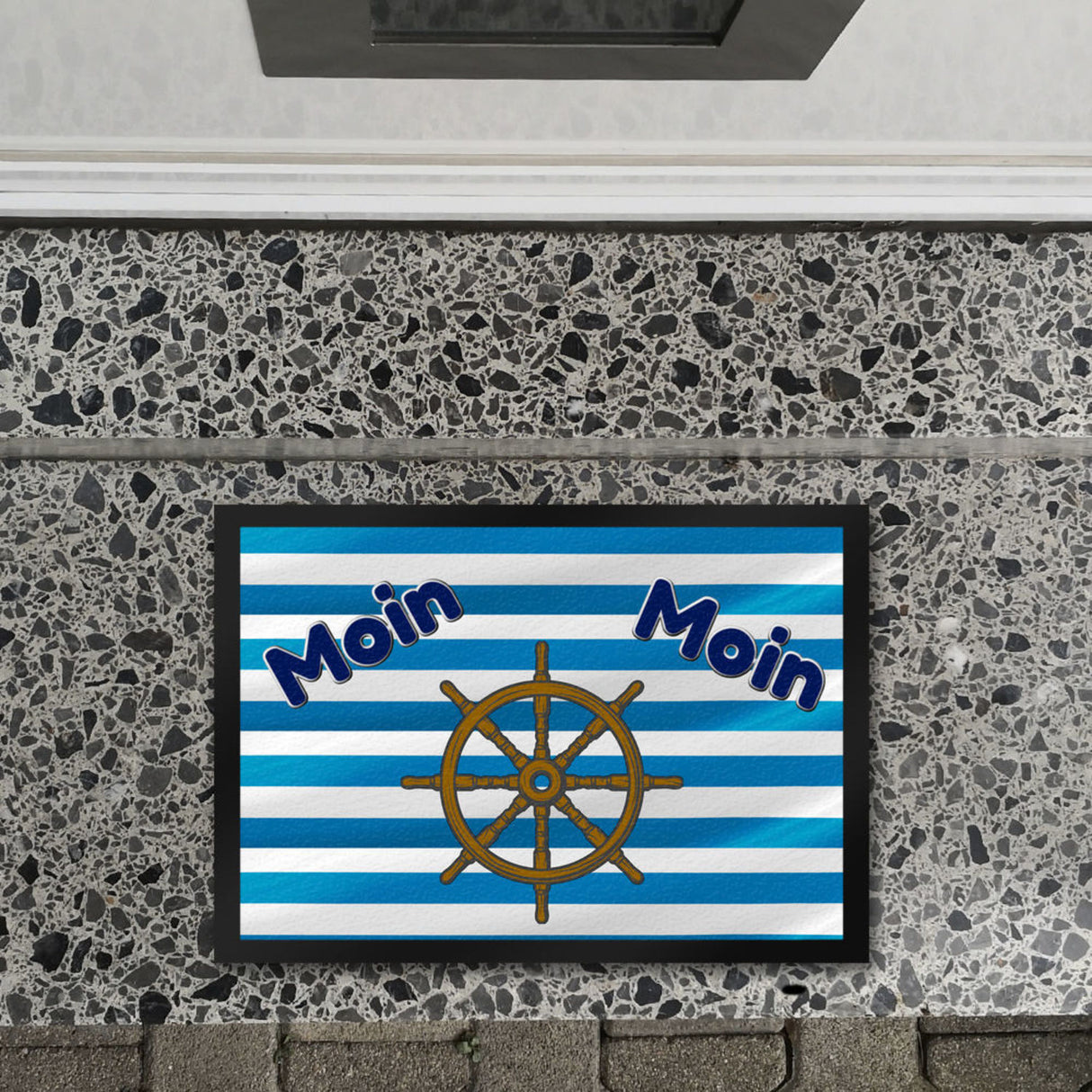 Moin, Moin Fußmatte in 35x50 cm mit Anker und maritimem Hintergrund