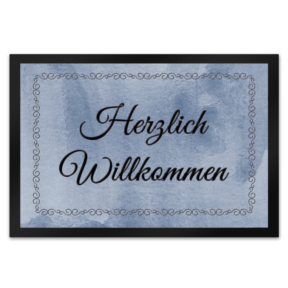 Herzlich Willkommen Fußmatte in 35x50 cm mit verschnörkeltem Rahmen