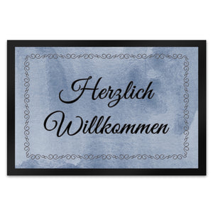 Herzlich Willkommen Fußmatte in 35x50 cm mit verschnörkeltem Rahmen